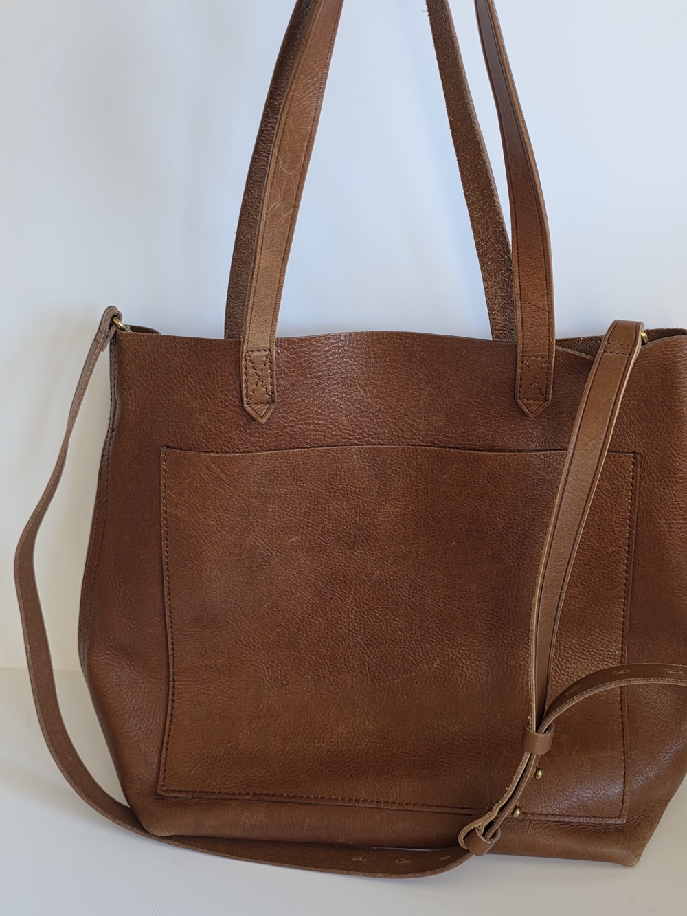 Madewell English Saddle Brown Leather Transport Tote with Crossbody Strap - Picture 2 of 6